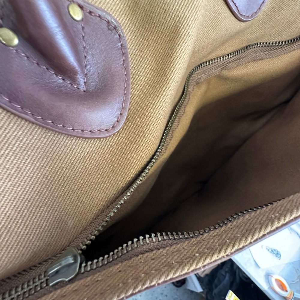 J.Crew Canvas Leather Weekender Duffel Brown Khaki Travel Bag OS - Picture 11 of 16